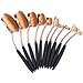 New Professional 10 Pcs Soft Oval Toothbrush Design Makeup Brush Sets Foundation Brushes Cream Contour Powder Blush Concealer Brush Makeup Cosmetics Tool Kit (black/golden color)