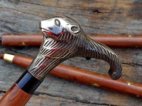 Brass Lion Handle Cane Antique Style Walking Stick Antique Wooden Cane