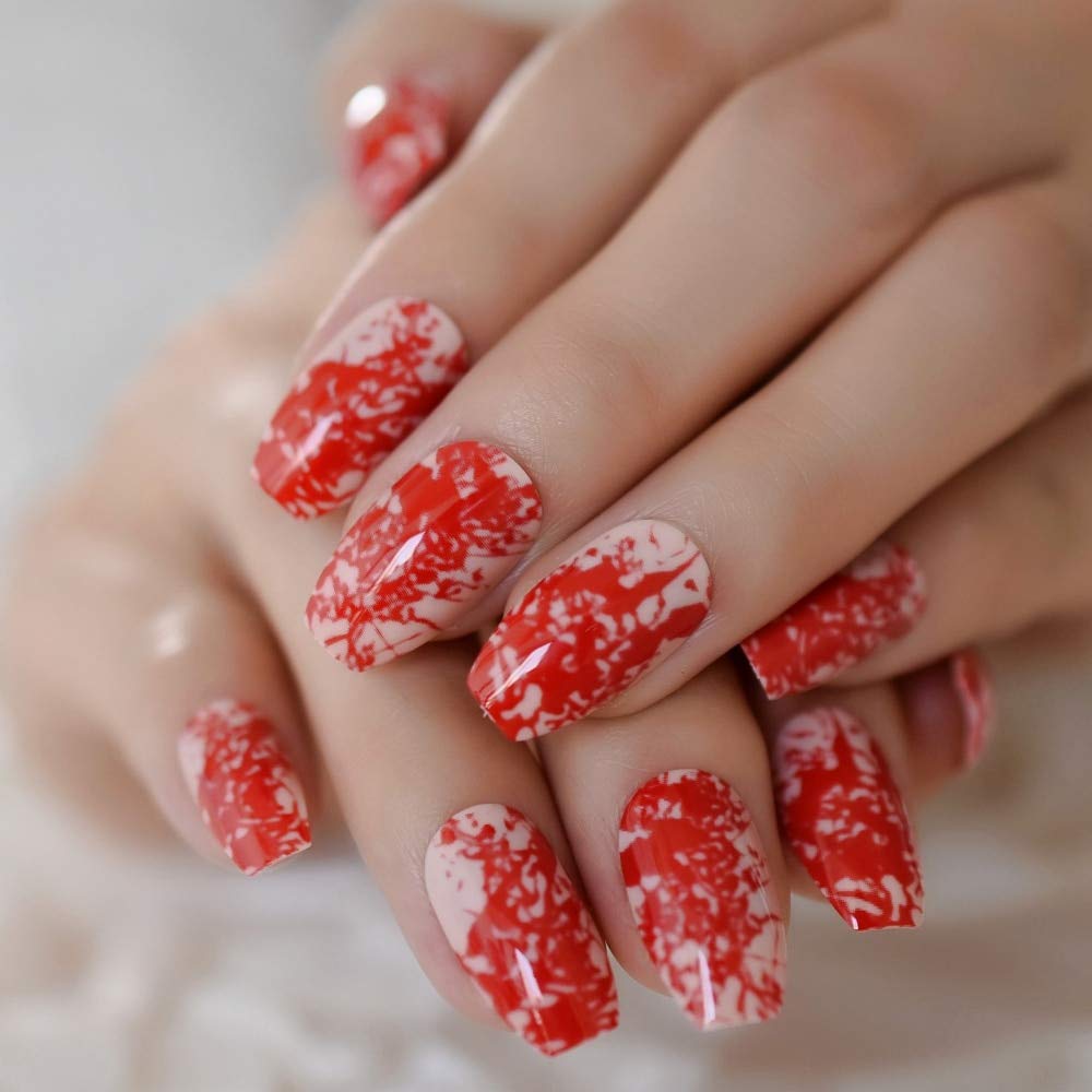 Amazon Com Leo 4beauty Nude Coffin Nails Medium Size Red Bloody Amazon Com Leo 4beauty Nude Coffin Nails Medium Size Red Bloody