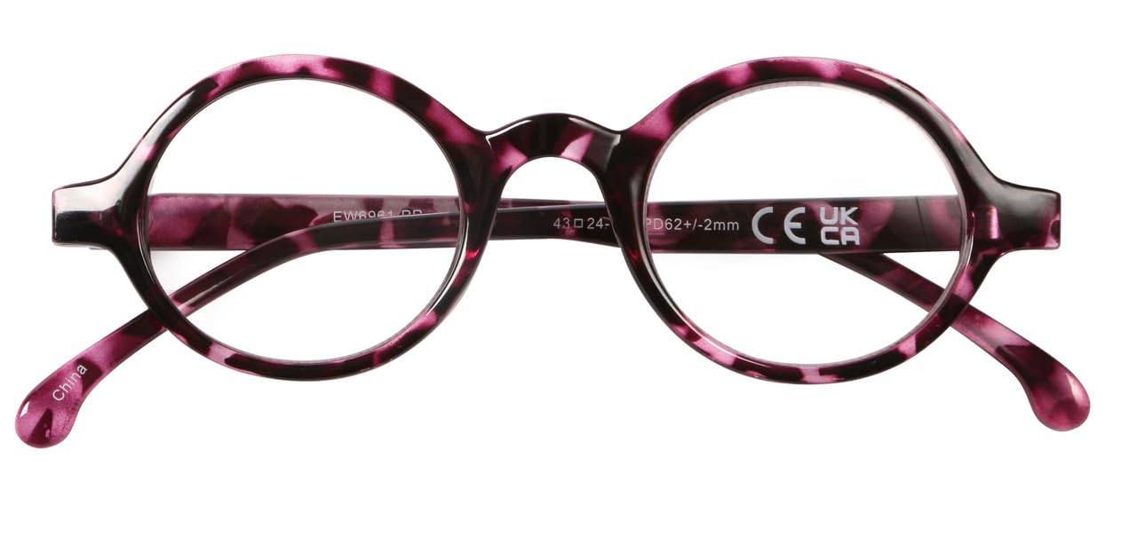 I-Sential Designer Style Round Reading Glasses Tortoise Purple Frame Men Women Unisex Retro Vintage Classic & Case +2.75