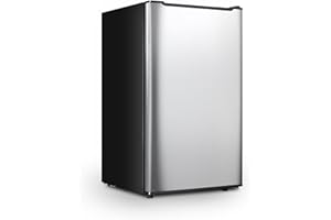 OOTDAY Upright Freezer with Reversible Single Door, 3.5 Cubic Feet Stainless Steel Compact Freezer, Silver Adjustable Thermostat Removable Shelves Mini Freezer, Applicable to Home, Kitchen, Office