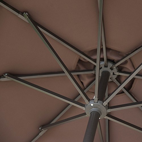 Dienspeak Deluxe 9' Market Outdoor Aluminum Table Patio Beach Umbrella Sunshade 1000 Hours Fade-resistant with Push Button Tilt and Crank, 250g/sqm Spun Polyester,8 Steel Ribs (Coffee)