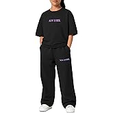 LuxyBear Girls 2 Piece Outfits Fashion Tracksuits 3/4 Sleeve Sweatshirts and Loose Casual Pants with Pockets Sets