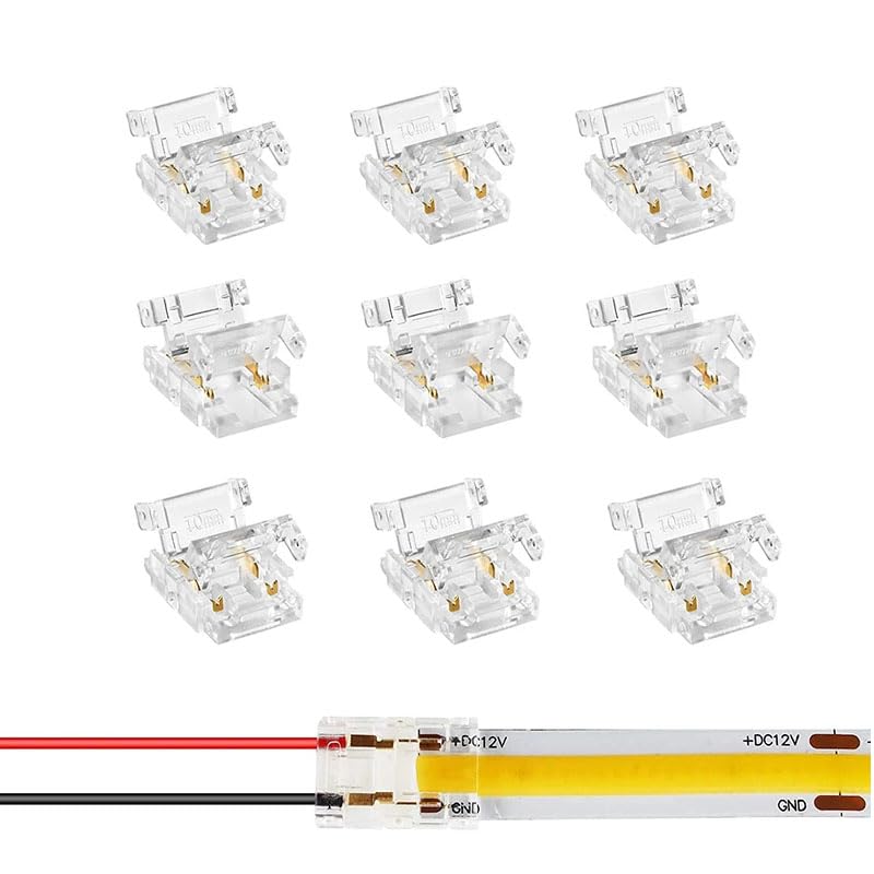 YAJIERUI 2pin 10mm COB LED LED Connectors 10PCSStrip to Wire Connection Solderless Extension for 10mm COB LED Strip Lights
