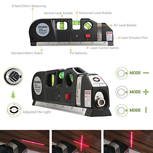 Qooltek Multipurpose Laser Level laser measure Line 8ft+ Measure Tape Ruler Adjusted Standard and Metric Rulers Tools & Home Improvement, Measuring & Layout Tools, Laser Levels & Accessories, Line Lasers