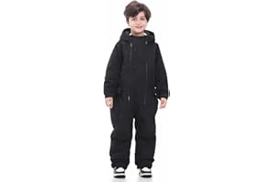SNBOCON Kids Girls Boys One Piece Snowsuits Ski Suits High Collar Hood Double Zipper Jumpsuits Winter Waterproof Jackets