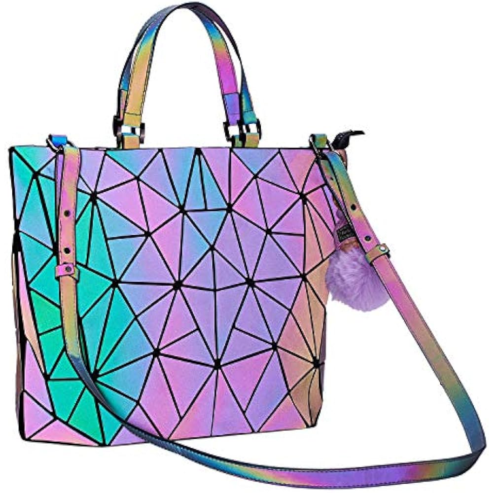 Geometric Handbag Luminous Women Tote Bag Holographich Purses Handbags