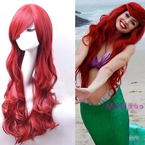 Red Mermaid Princess Cosplay Long Curly Wig Curls