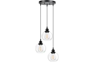 BoostArea Modern 3-Light Pendant Light Fixtures, Industrial Hanging Ceiling Lamp with Clear Glass Shade,Pendant Lighting for Kitchen Island Living Room Hallway Bedroom Dining Hall Office Stairway