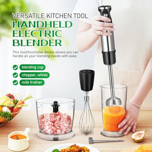 Batidora de Inmersión 5 en 1, Batidora de Mano de 1000 W, 12 Velocidades, Acero Inoxidable 304, Con Vaso Mezclador de 600 ml, Picador de 500 ml, Batidor y Espumador de Leche (Negro)