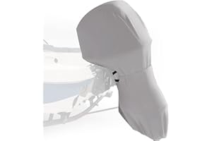 GOTRUTH Full Outboard Motor Cover, 800D Heavy Duty Waterproof Boat Motor Cover, Trailerable Boat Engine Cover Fit for Motor 100-150 HP, Gray