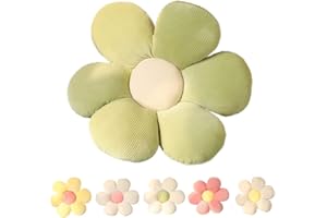 LEHU Flower Pillow, Flower Shaped Seating Cushion -Cute Daisy Pillow for Girls Tweens Room Decor Flowe Floor Pillow for Reading and Lounging Comfy (Green petals-15'')