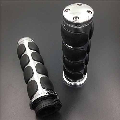 Chromed Plain 1" Rubber Handlebar Grip for Harley Chopper Bobber Touring Sportster motorcycle - Thumbnail 3