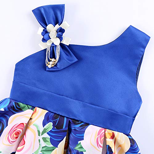 Girls' Floral Off-Shoulder Pageant Dress - Knee-Length Tutu Ball Gown For Weddings, Christmas & Parties (Blue, Size 150) - View #6