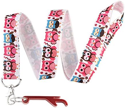 New Colorful Lovers &amp; Cute Owls Birthday Keychain Keyring Key Chain Holder Lanyard Straps with Mini Silver Steel Spring Clips -with Red Bottle Opener Keychain