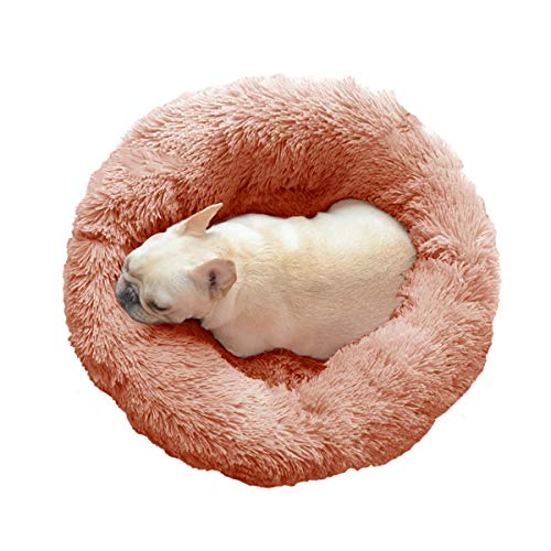 Uozzi Bedding Plush Faux Fur Round Pet Dog Bed, Comfortable Fuzzy Donut Cuddler Cushion for Dogs & Cats, Soft Shaggy and Warm for Winter (Pink, 23.6â€)