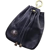 Wugebud 1 Pcs Leather Mini Medieval Pouch Keychain, Coin Organizer, Change Holder, Leather Drawstring Pouch for Men & Women