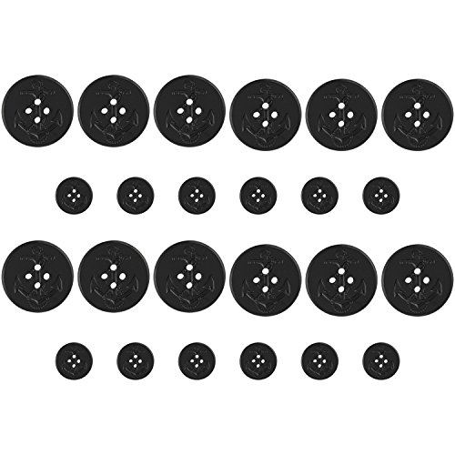 ButtonMode Universal Pea Coat Buttons 24pc Set Includes 12 Jacket Front Buttons x 32mm (1¼ Inches) and 12 Jacket Sleeve Buttons x 15mm (5/8 Inch), Black, 24-Buttons - Thumbnail 3
