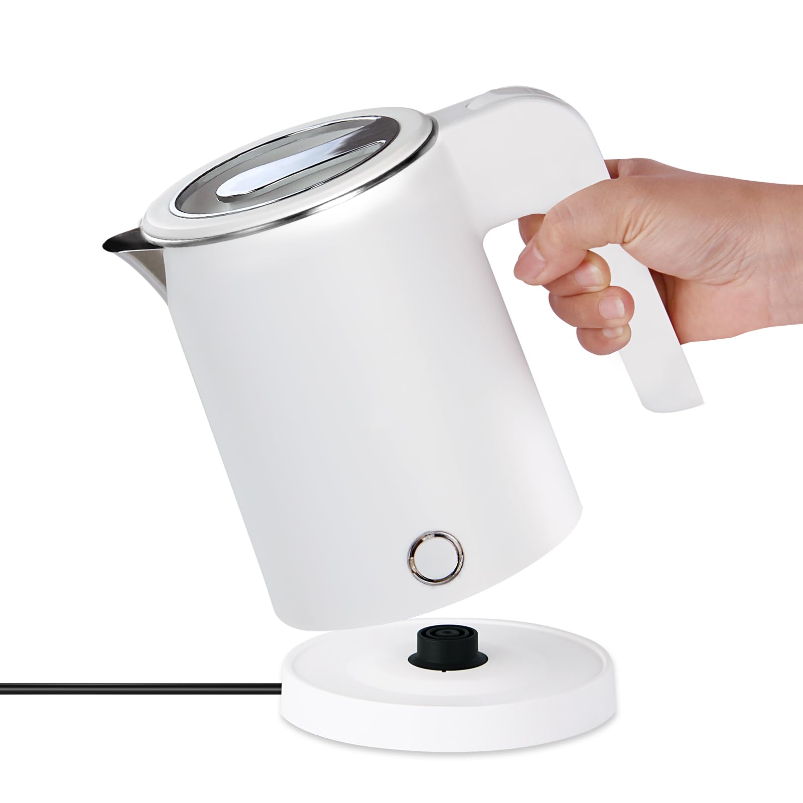 Photo 1 of 0.5L Small Portable Electric Tea Kettle Stainless Steel, Travel Mini Electric Coffee Kettle, Hot Water Boiler Heater for Business Trip, Camping, Travel, Office (White)