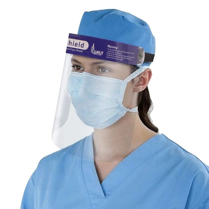 ORILEY ORFSN04 175 Micron Disposable Face Shield with Adjustable Elastic Strap Anti-Splash Single Use Protective Facial Cover Transparent Full Face Visor with Eye & Head Protection (1 PC)