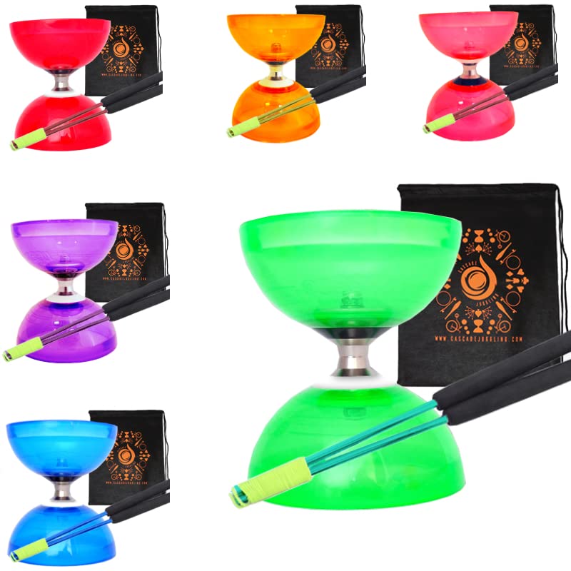 Quartz Triple Bearing Clutch Diabolo Set with Aluminium 'Metal' Sticks, Diabolo String and Cascade Carry Bag (Green with Green Handsticks)