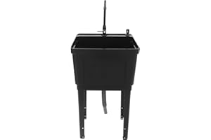 MOCHAG Freestanding Utility Sink Laundry Tub, Space Saving Large Floor Mounted Wash Station w/Rotatable Faucet&Gooseneck Sprayer, Laundry Sink for Restaurant, Laundry, Store, Utility Room