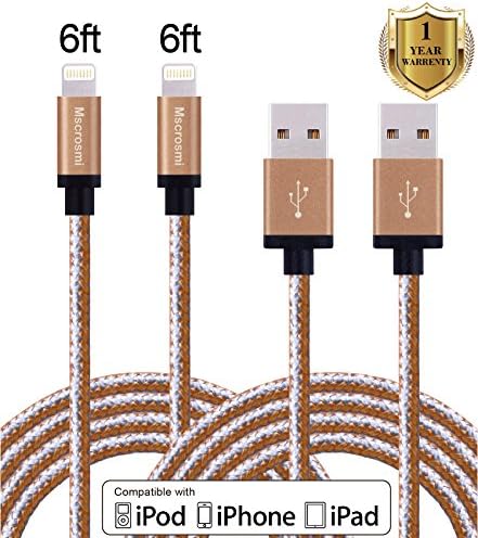 Mscrosmi 2PACK 6ft Nylon Braided USB Cable with 8Pin Lightning Connector for iPhone 7/ 7plus/ 6s Plus / 6 Plus, iPad Pro Air 2 and More (brown gray)