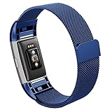 Hanlesi Band for Fitbit Charge 2, Stainless Steel Bracelet Fitness Accessory Wristband for Fitbit Charge2 (Blue, 220mm)