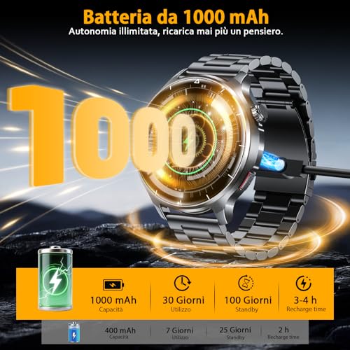 SLOKSFil Men's Smartwatch with Bluetooth Calls, 1.52 Inches HD Smart Fitness Watch with 1000 mAh 24/7 Heart Rate Monitor SpO2 Sleep 110+ Sport Waterproof IP68 for Android iOS (Steel Black)