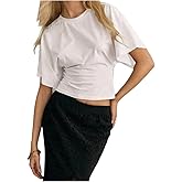 GORGLITTER Women's Dolman Short Sleeve Cinched Waist Tops Ruched Crew Neck Fitted Crop Tops Casual Going Out Outfits