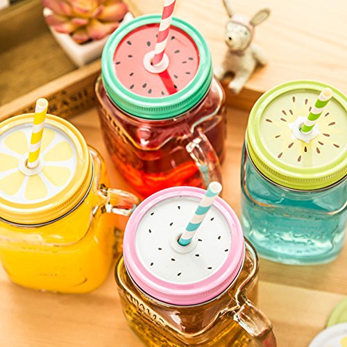 COSMOS 4 Colors Metal Decorative Regular Mouth Mason Jar Lids with Straw Hole, Pack of 8 Pieces 2 COSMOS 4 Colors Metal Decorative Regular Mouth Mason Jar Lids with Straw Hole, Pack of 8 Pieces - Image 3