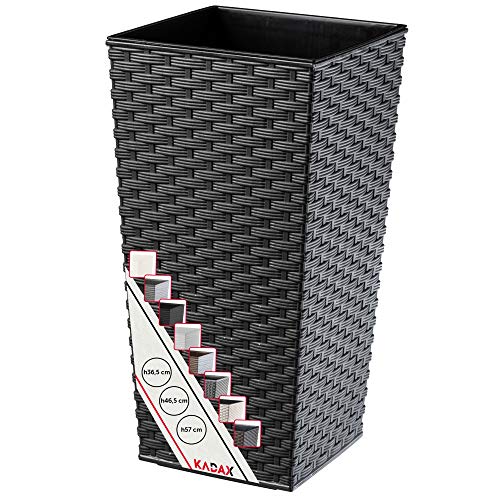 KADAX Blumentopf, Blumenkübel aus Kunststoff, Pflanzkübel für Blumen, Innen- und Außenbereich, Garten, Balkon, Terrasse, Haus, wetterfest, Rattan Imitation (57cm Höhe, Grafit Rattan)