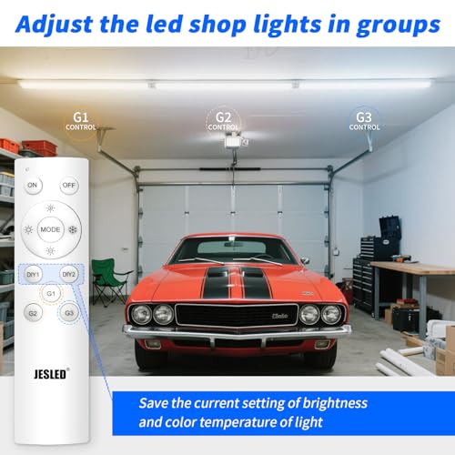 JESLED LED Shop Lights 4FT with Remote, 45W 5400LM, Dimmable 4 Foot Linkable Garage Light, 3000K-7000K Adjustable Color Temperature, for Workshop, Basement, Workbench, ETL Listed, 4 Pack