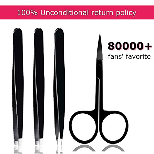 Tweezers, Best Tweezers for eyebrow, Slant Tweezers, Flat Tweezers, Pointed Tweezers, with free Precision Eyebrow Scissors for Eyebrows Ingrown Hair, Shaping,Splinters,First Aid,Facial Nose Hair