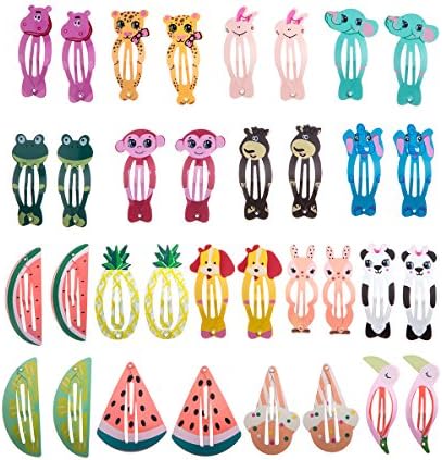 Miuance 34 Pcs Animal Pattern Print Hair Clips Kids Cartoon Design Barrettes Girls Metal Snap Hairpin（17 pairs）