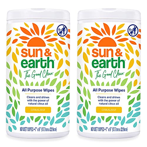 Sun & Earth All Purpose Cleaner Wipes Bulk, All Natural Citrus Scent