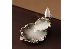 1PC Vintage Lotus Leaf Backflow Incense Burner, Bronze Incense Holder with Frog Decor, Chinese Style Aromatherapy Ornament fo