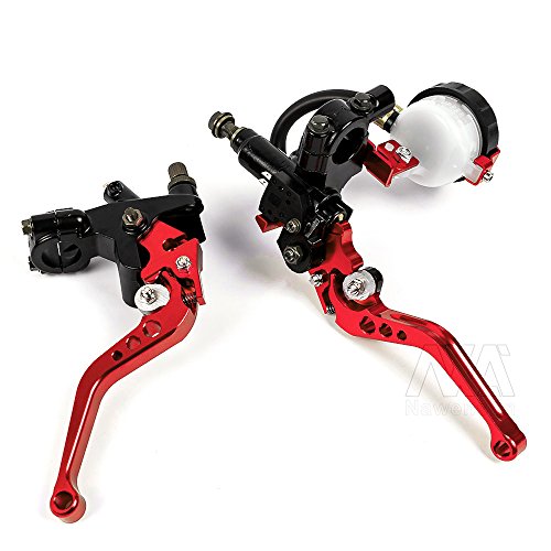 Universal 7/8" 22mm Motorcycle Clutch Brake Master Cylinder Reservoir Levers Kit Fluid Reservoir Set (Red)