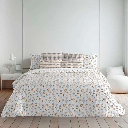 Belum | Bettbezug für Betten: 150/160 cm (240 x 220 cm) | Stoff: 100% Bio-Baumwolle | Fadenzahl 175 | Oeko-Tex | Modell: Alkamar