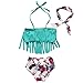 Baby Girls 3 Pcs Swimwear Tassels Halter Top+Floral Bottom+Headband Swimsuit (2-3T, Cyan)