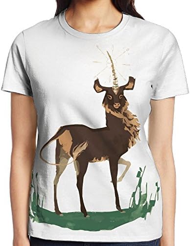 ZAPAGE Lady Unicorn On The Grass Short Sleeve Shirt Round Neck T-Shirt Casual Blouse