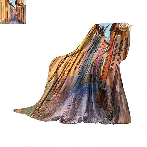 Anhuthree Italy Super Soft Lightweight Blanket Narrow Paves Street Among Old Houses in Town Serralunga DAlba Piedmont Summer Quilt Comforter 60"x50" Pale Orange Brown Pink