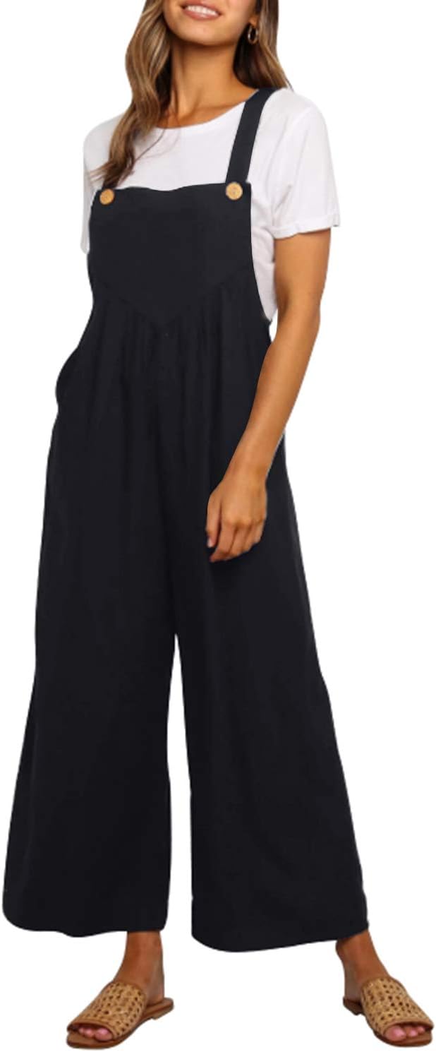 Fashion Overalls for Women Bib Baggy Dungaree Square Neck Adjustable Strap Rompers Jumpsuits