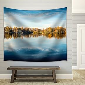 Picture of a Lake and Trees with Colorful Leaves on an Evening in Autumn in Bavaria - Fabric Wall Tapestry Home Decor - 51x60 inches