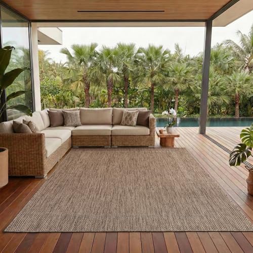 Outdoor Teppich Wetterfest Einfarbiges Design Terrasse Balkon Teppich Küche Garten Sisal-Look Küchenteppich Läufer Flur, Größe: 240 x 340 cm, Farbe: Braun