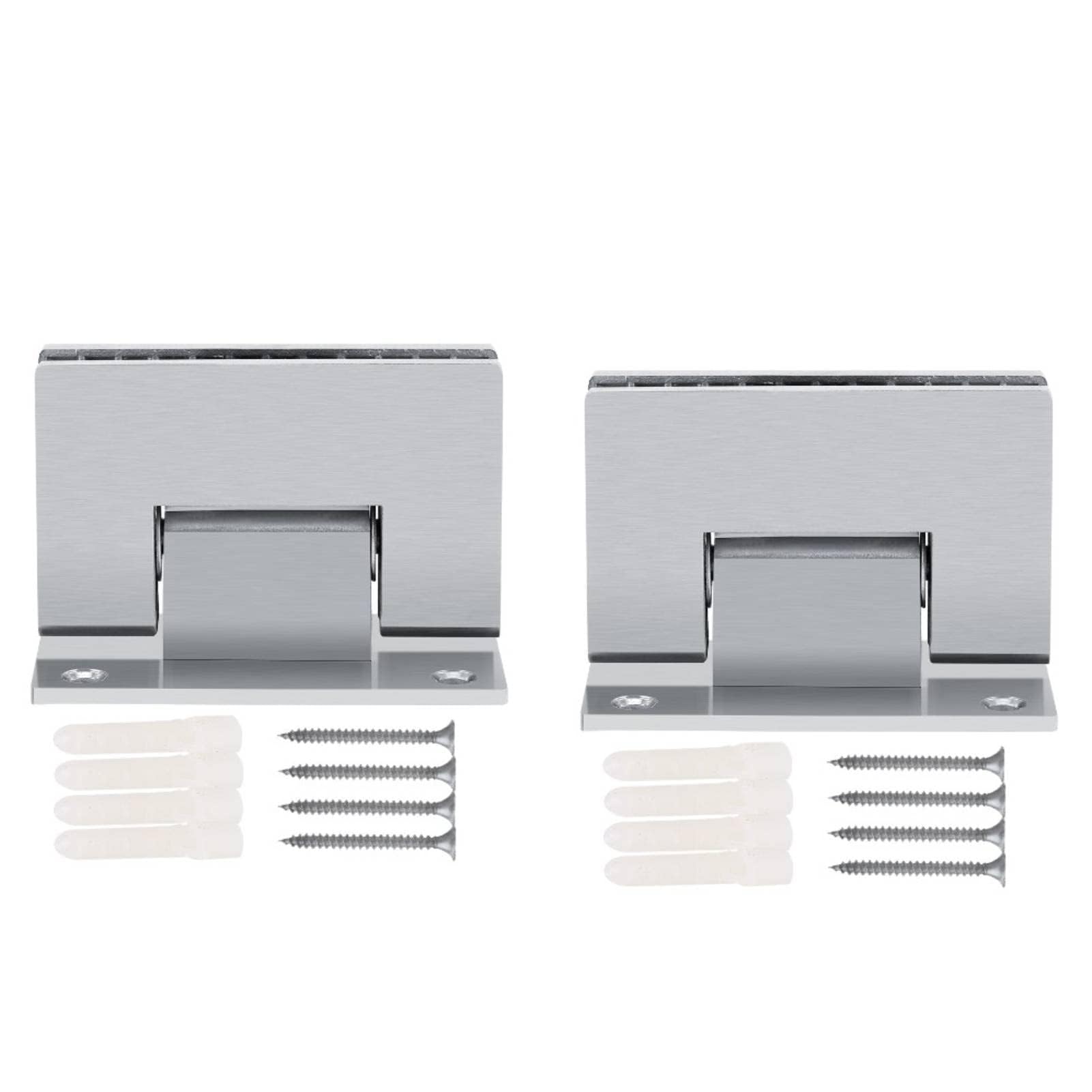 Beufee 2pcs Modern Silver Stainless Steel Brushed Wall Mount Frameless Glass Door Hinges, 8-12mm Thick, 800mm Wide, Self Closing, 36kg Capacity