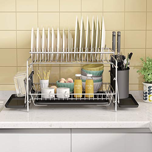 1Easylife Dish Drying Rack, 2 Tier Large Kitchen Dish Rack with