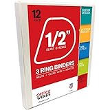 Officewerks 3 Ring Binders, 0.5 Inch Slant-D Rings, White, Clear View, Pockets - 12 Pack