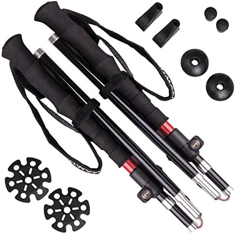 HARTMAN Carbon Fiber Trekking Poles. Adjustable Ultralight Folding All Terrain Walking Sticks w/EVA Foam Handles, Built-in Thermometer &amp; Compass + Hand Strap w/Insect Repellent. Bonus Accessories!