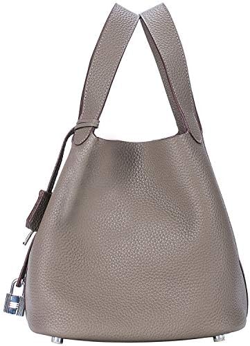 FULSUN Handbag Women’s Tote Bag, Premium Cowhide Genuine Leather, Bucket, Cube Bag, Large Capacity, Multicolor, Includes Padlock, Two Sizes